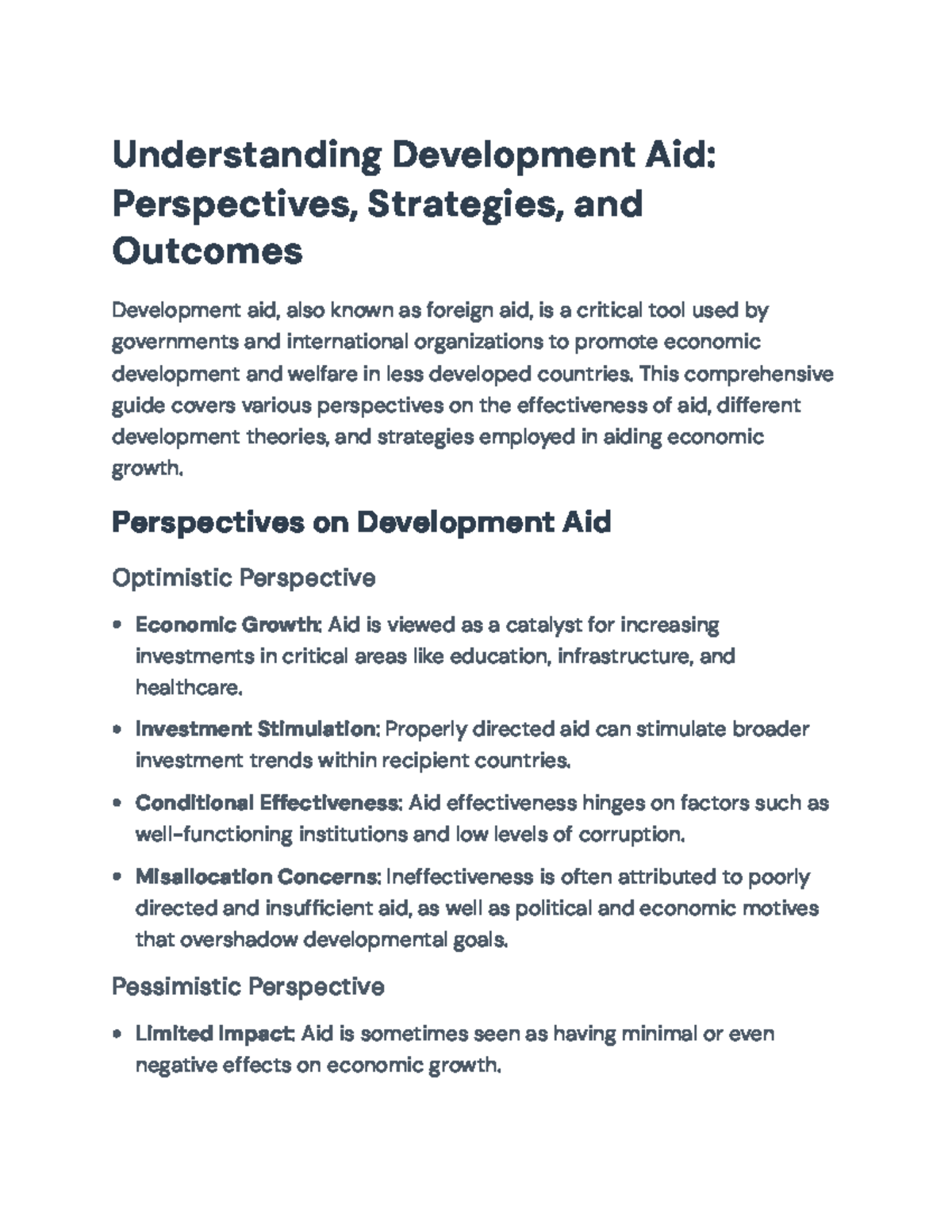 Development Aid: Perspectives, Strategies, and Outcomes (Course Code ...