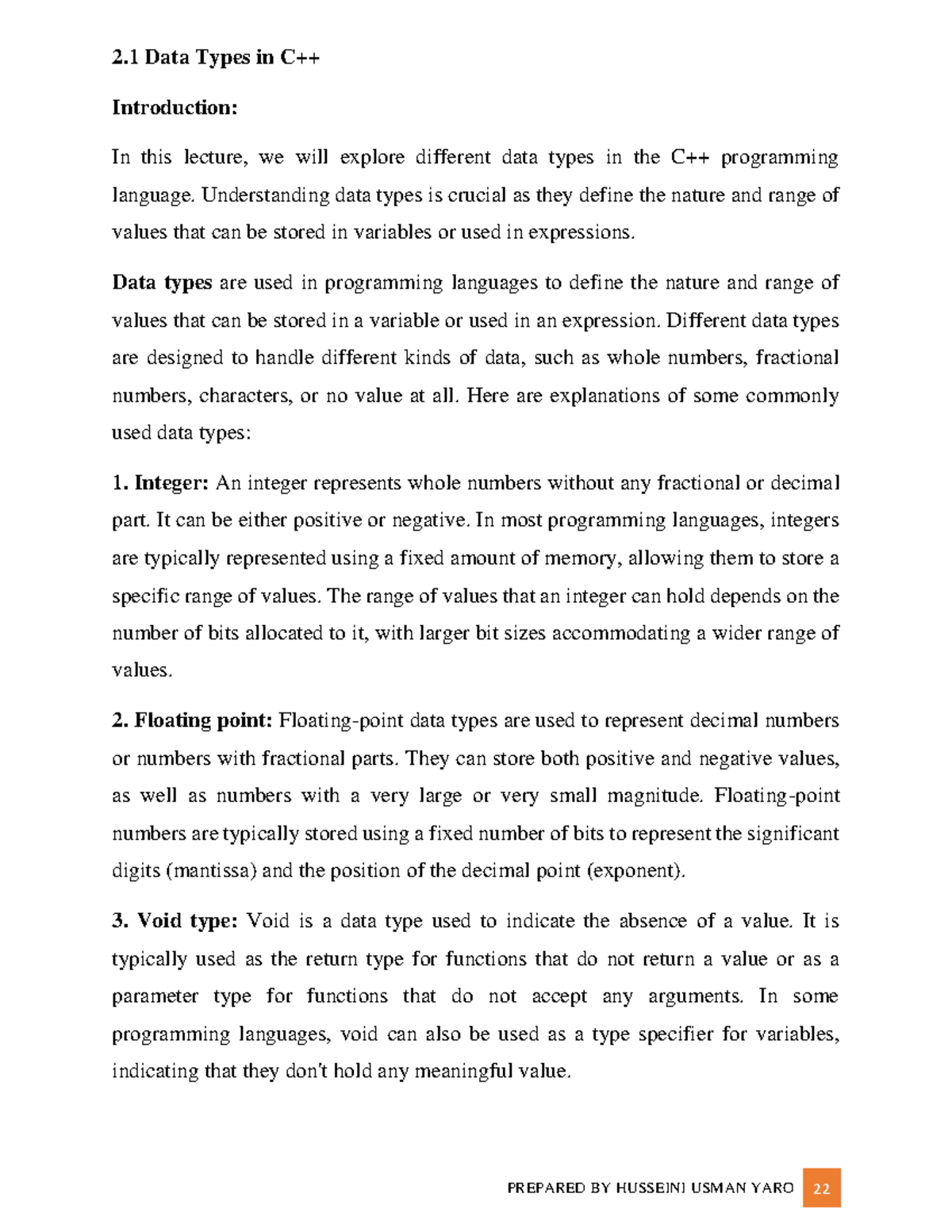 COM121 Lecture Note p22-p36 - 2 Data Types in C++ Introduction: In this ...