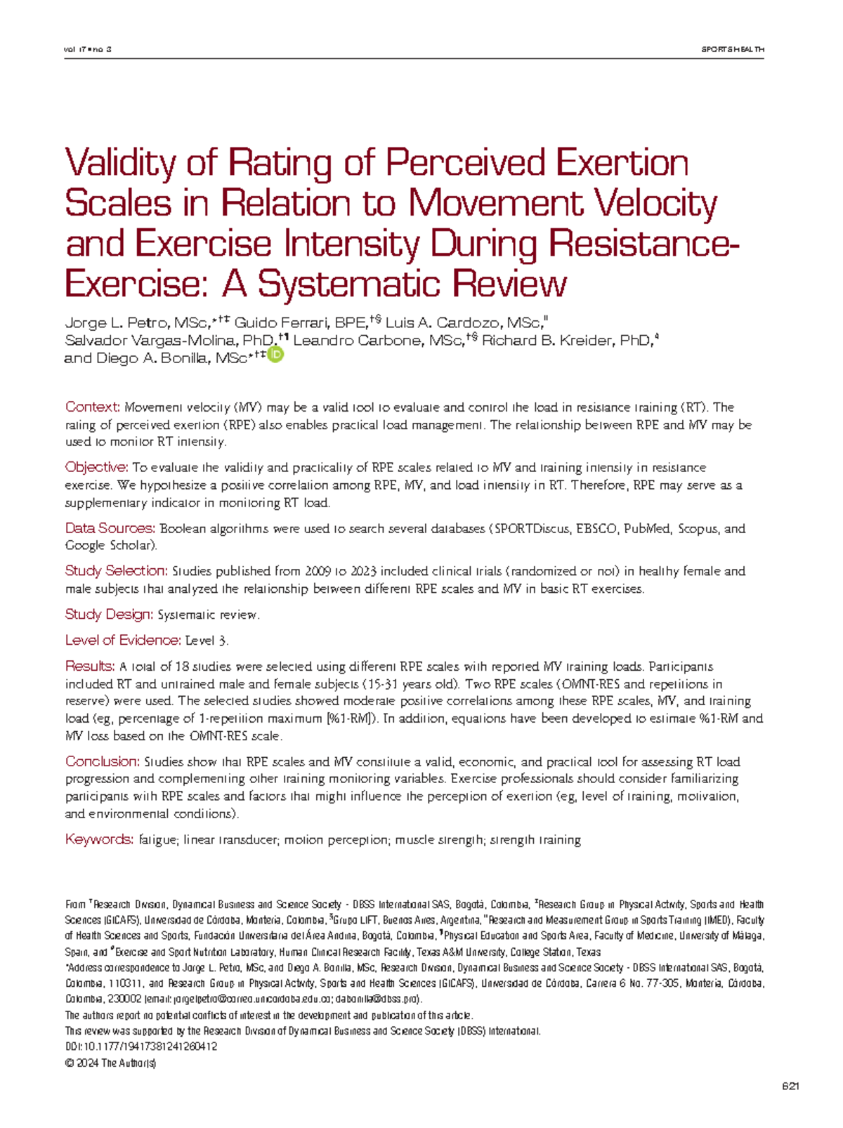 Validity of RPE Scales in Resistance Training: A Systematic Review ...