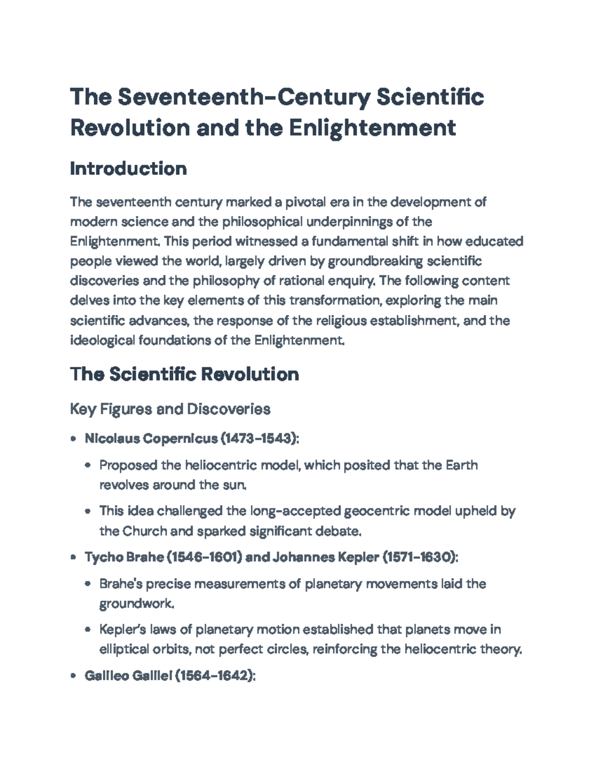 The Seventeenth-Century Scientific Revolution and Enlightenment Summary ...