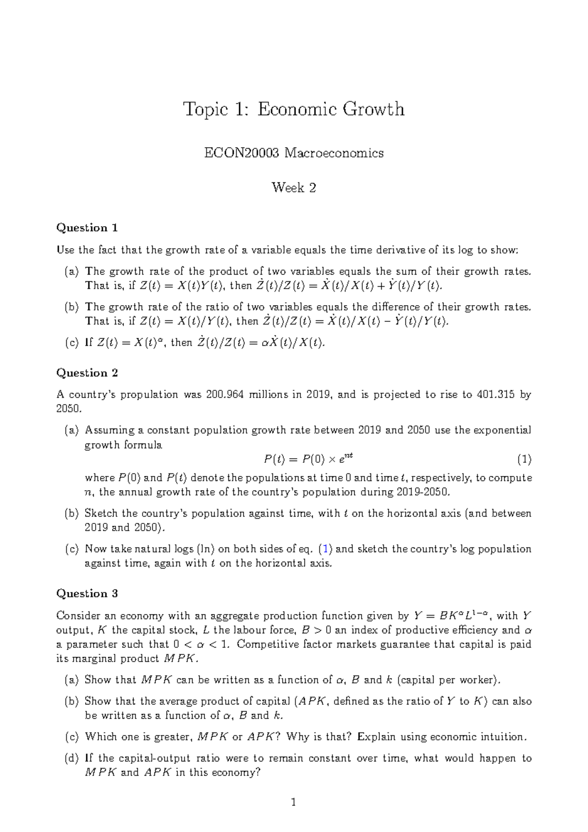 ECON2000 3 Topic 1 S1 - Macroeconomics Growth Analysis - Studocu