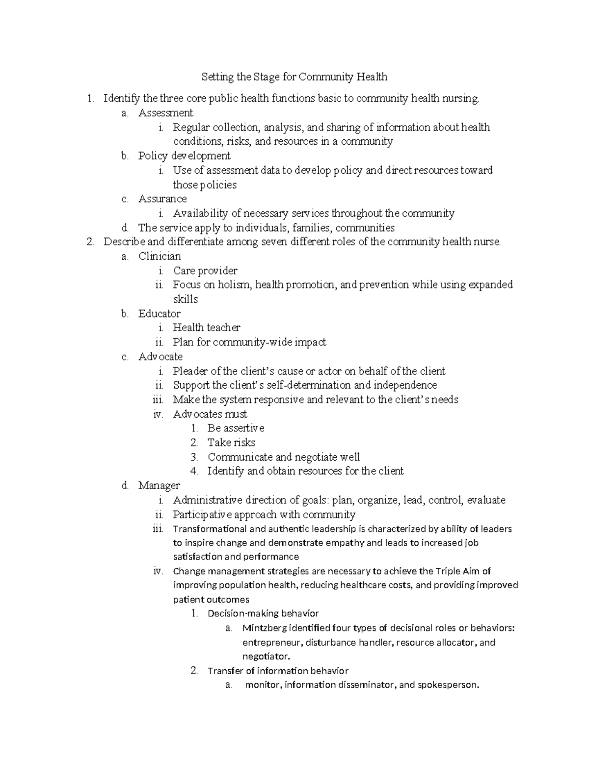 Community Health Nursing Functions & Roles - Chapter 3 - Studocu