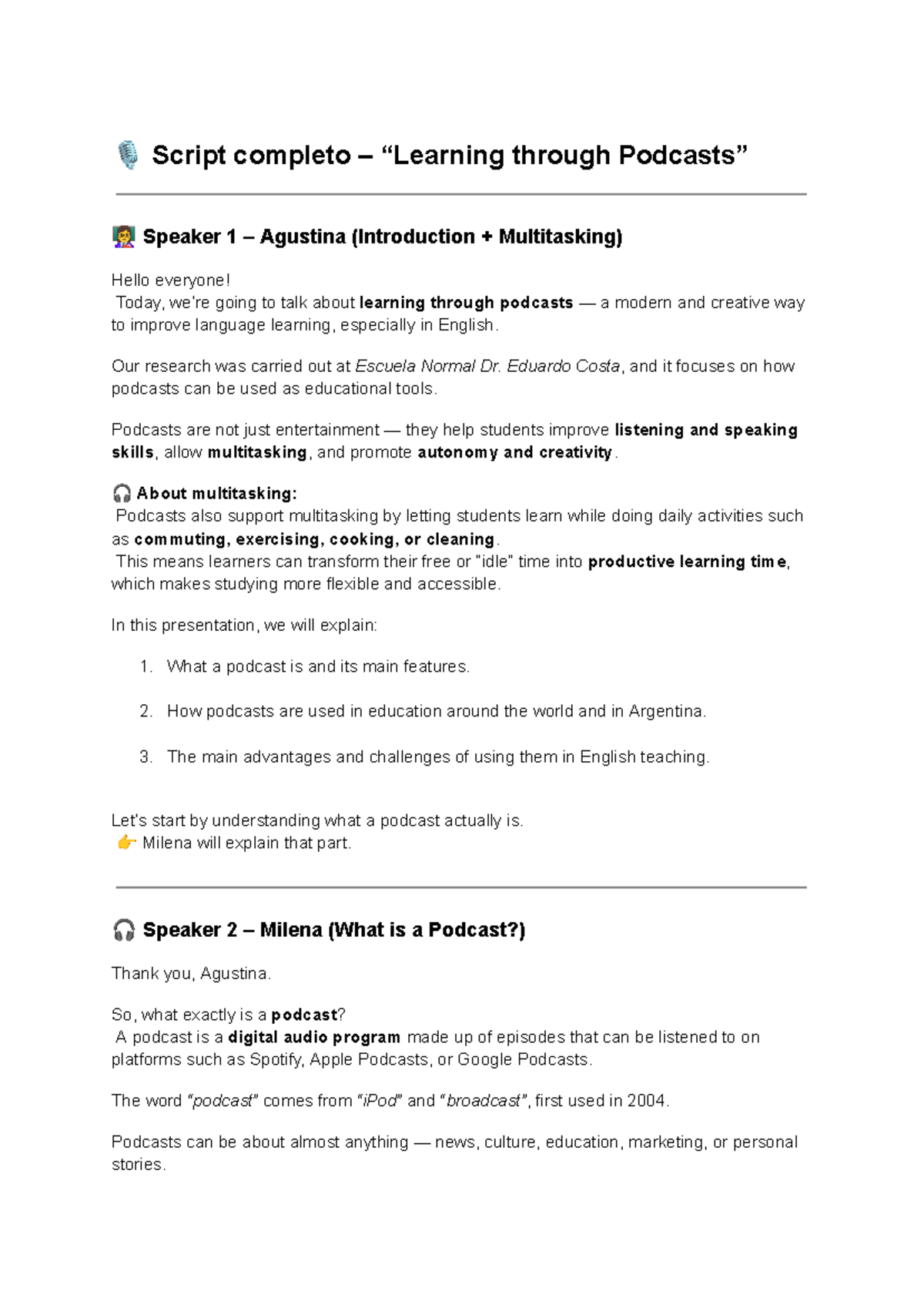 🎙️ Script Completo: Learning through Podcasts (Introduction to ...