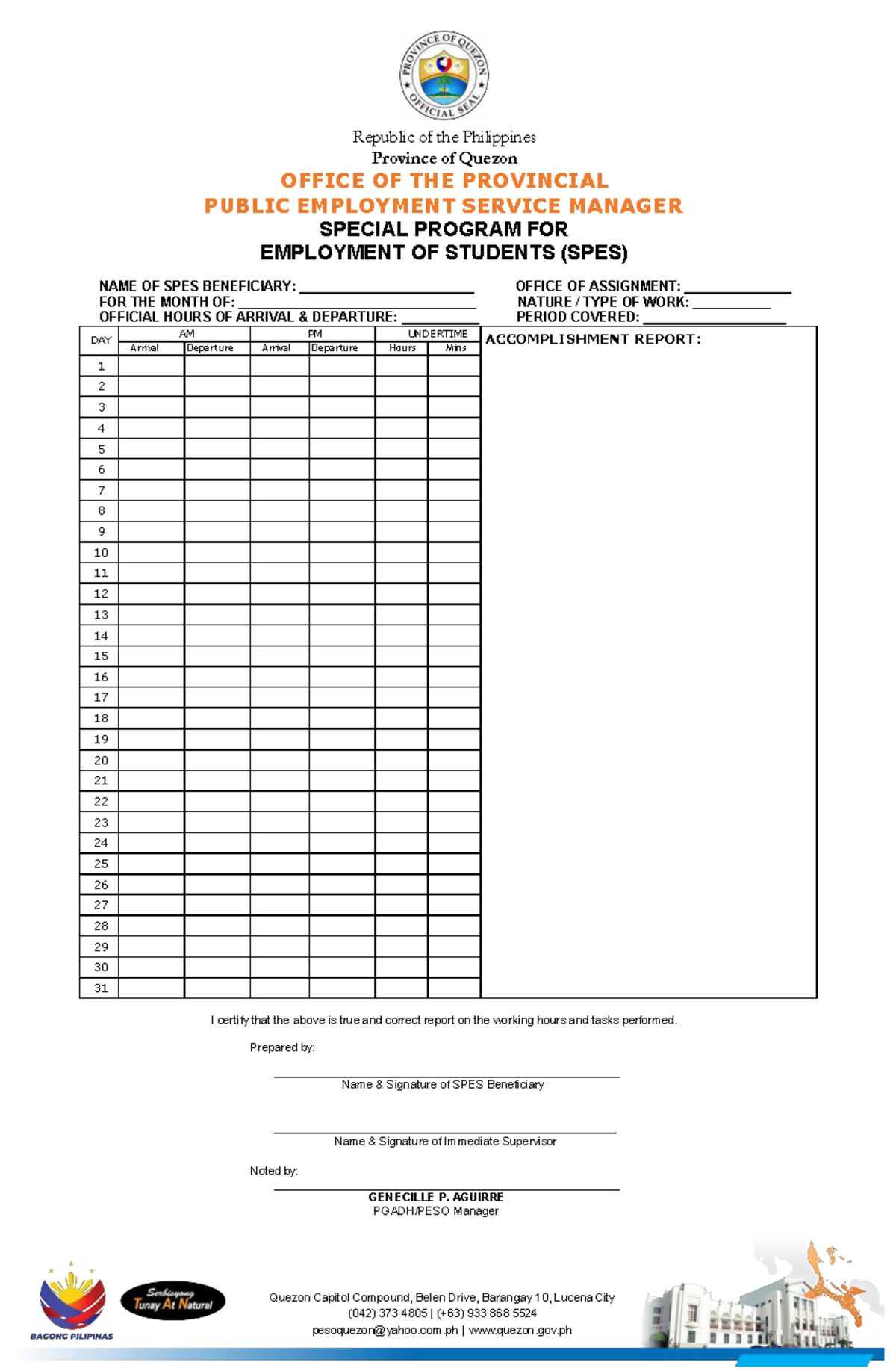 SPES DTR Report 2025 - Quezon Province Employment Program - Studocu