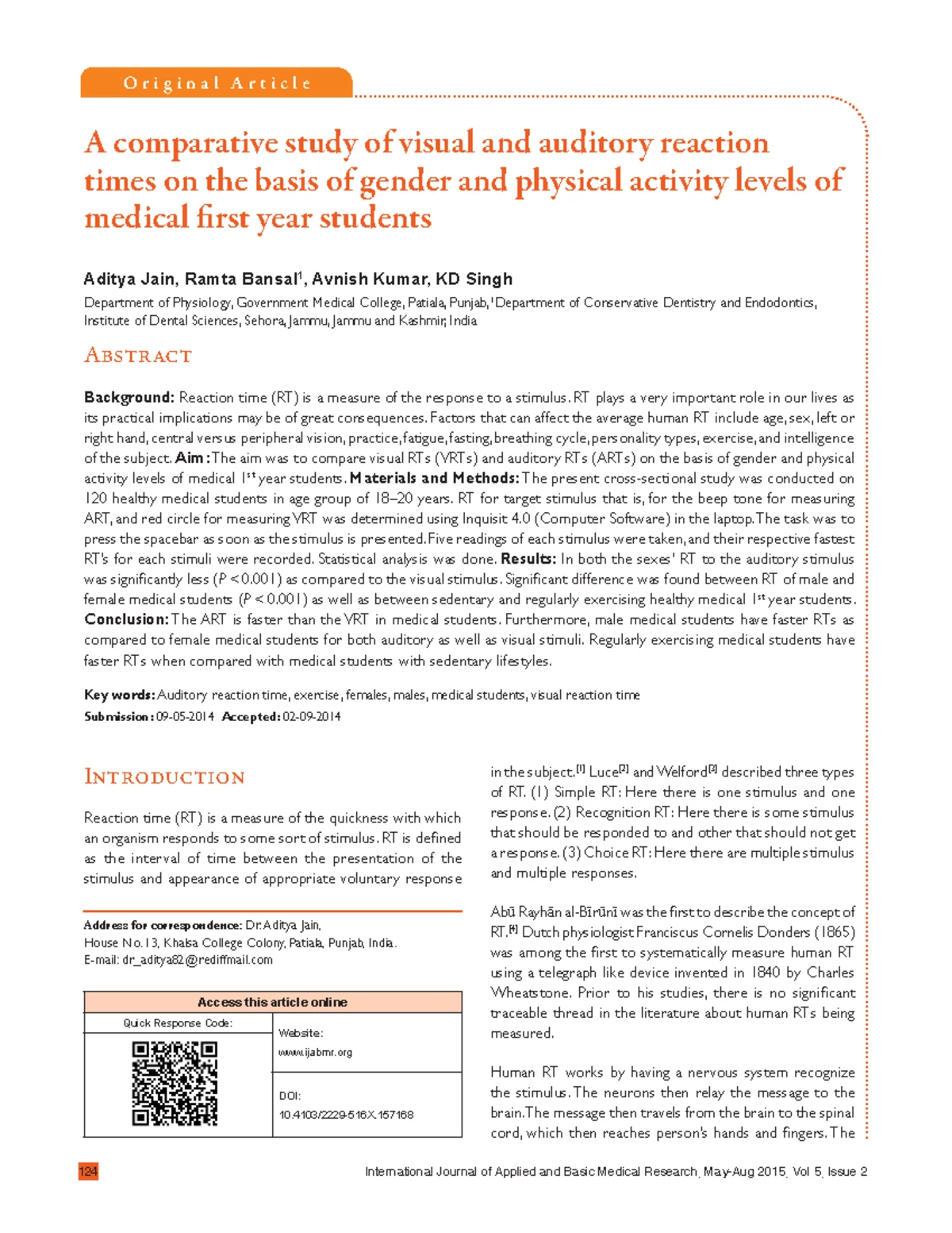 Comparison of Auditory vs. Visual Simple Reaction Times: Study Findings ...