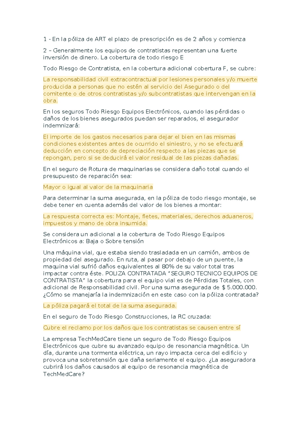 Parcial D - Seguro: Coberturas y Responsabilidades en Seguros - Studocu