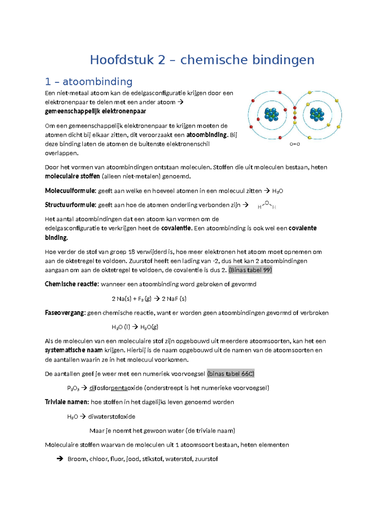 Hoofdstuk 2: Chemische Bindingen en Atoombindingen (159958) - Studeersnel