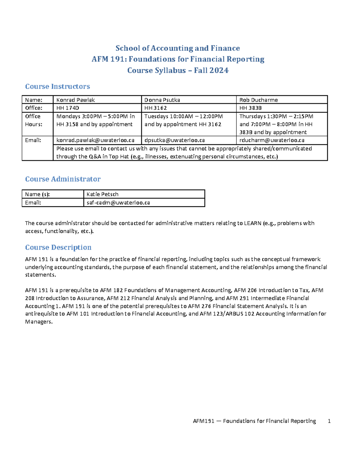 AFM 191: Foundations for Financial Reporting Syllabus - Fall 2024 - Studocu