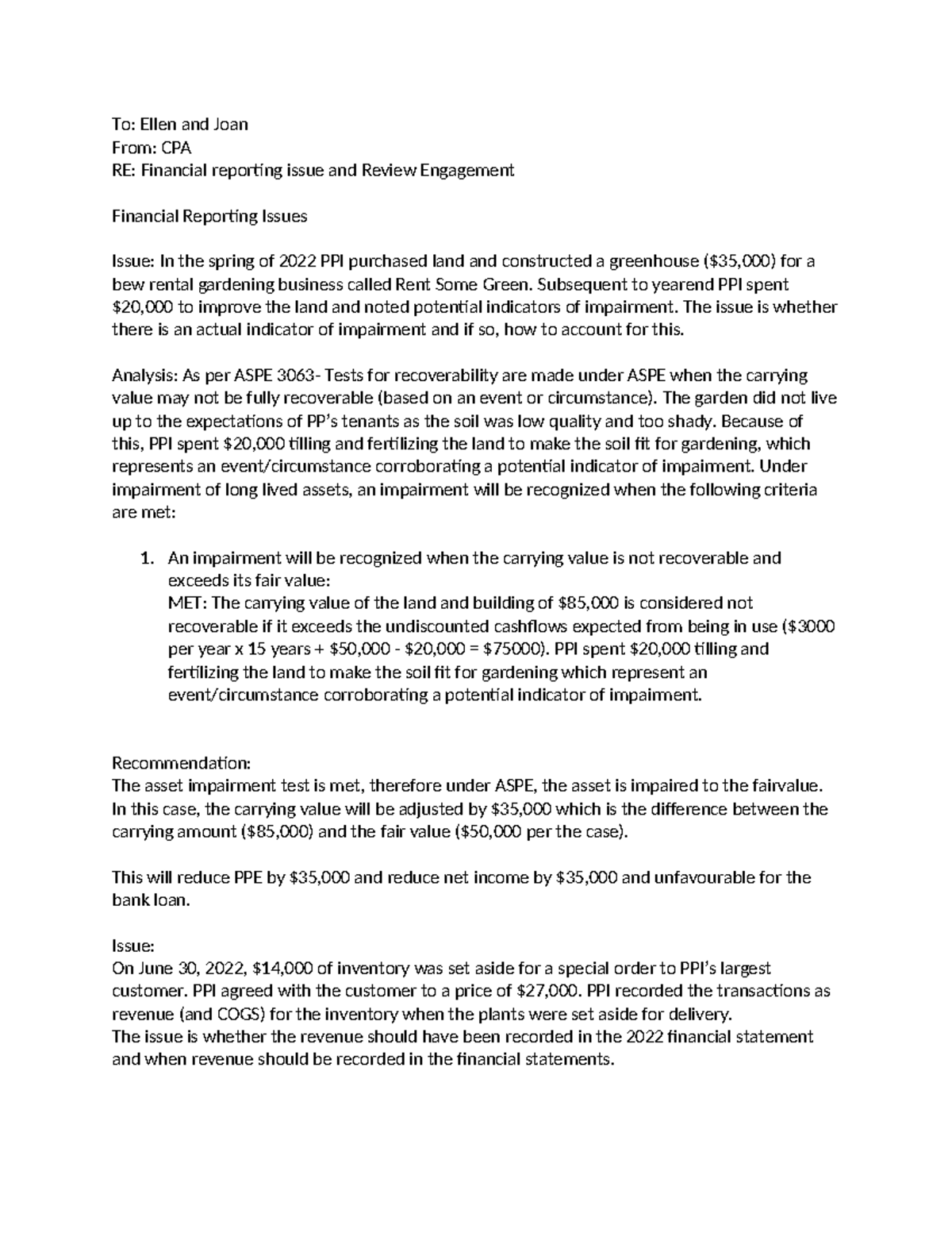 Core 1 Study Notes: Financial Reporting Issues & ASPE Analysis - Studocu
