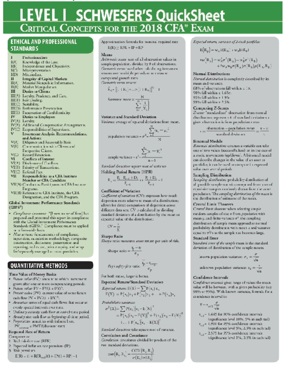CFA Level I QuickSheet: Key Concepts for 2018 Exam - Studocu