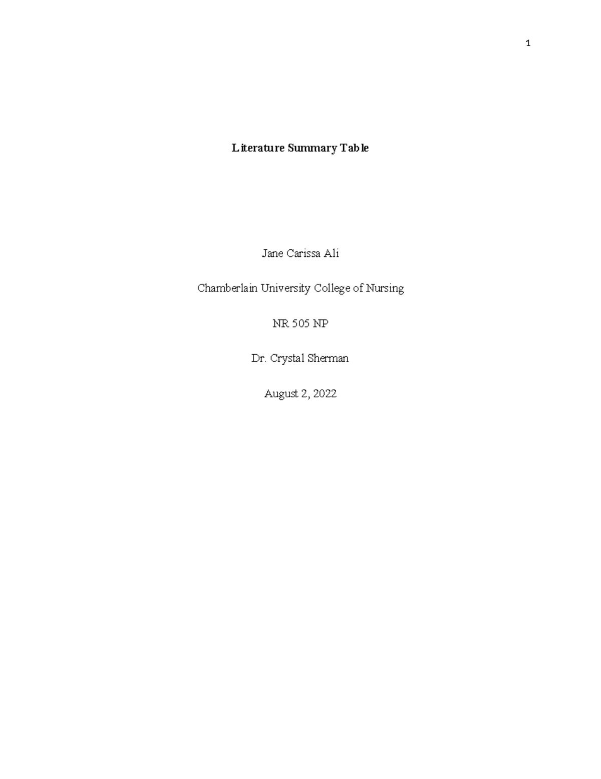 Literature Summary Table for NR 505 NP: Diabetes Management Insights ...