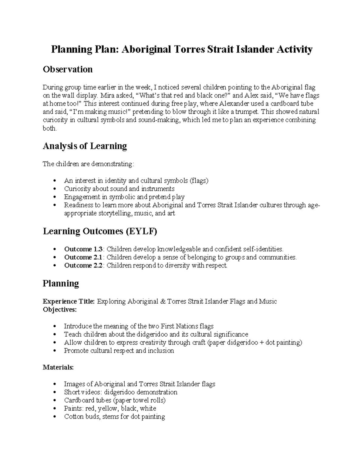 Planning Plan: Aboriginal Torres Strait Islander Cultural Activities ...