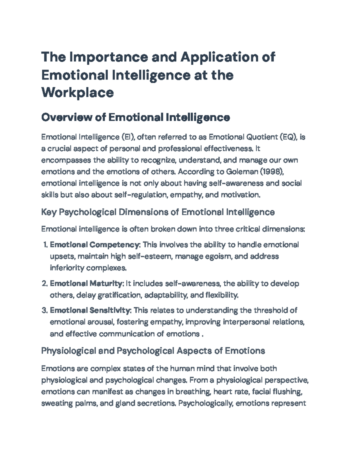 The Importance and Application of Emotional Intelligence in the ...