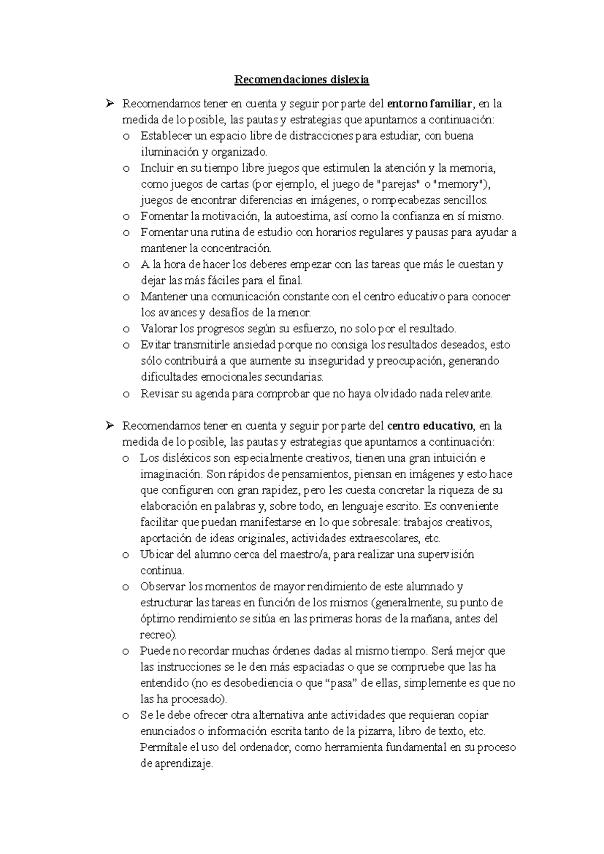 Recomendaciones para Apoyar a Estudiantes con Dislexia - Studocu