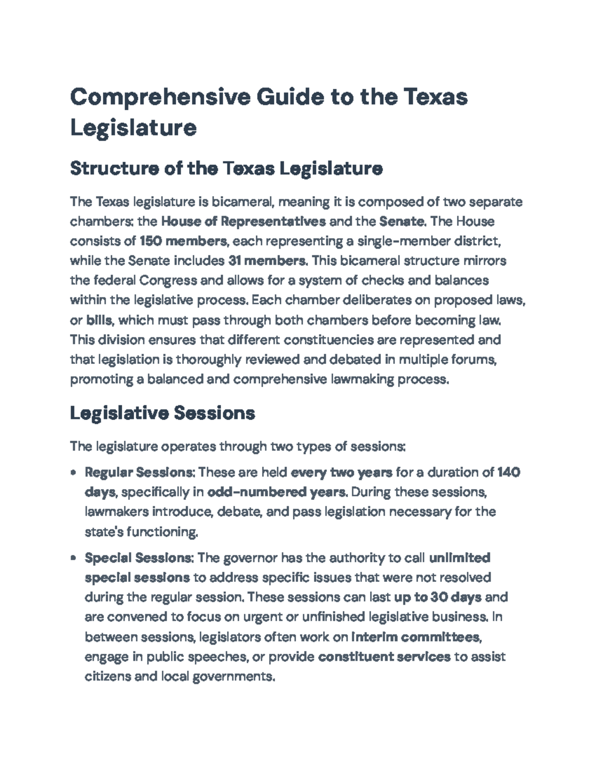 Comprehensive Overview of the Texas Legislature's Structure and ...
