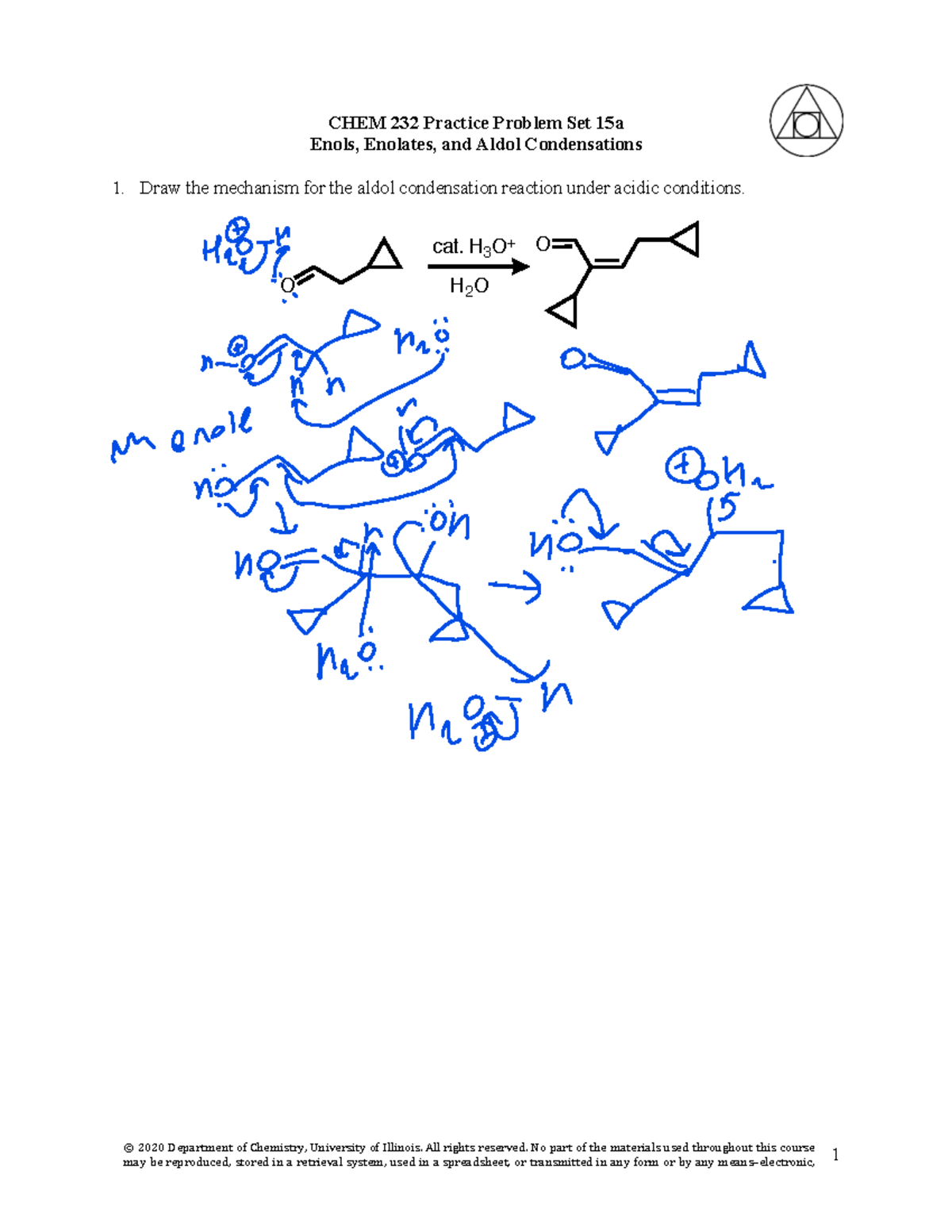 CHEM 232 Practice Problem Set 15a: Aldol Reactions Mechanisms - Studocu