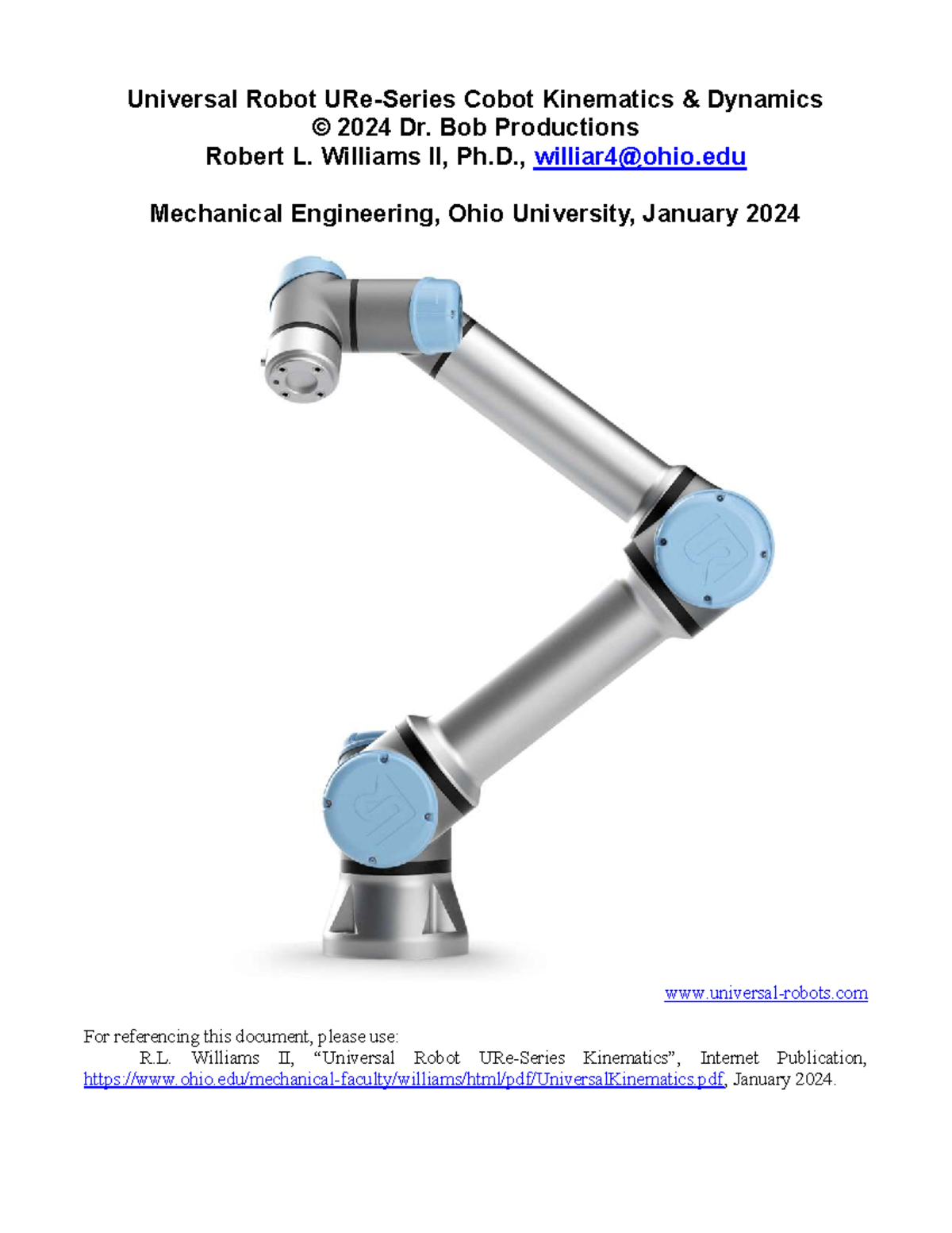 Universal Robot Cobot Kinematics & Dynamics (ME 2024) - Studocu