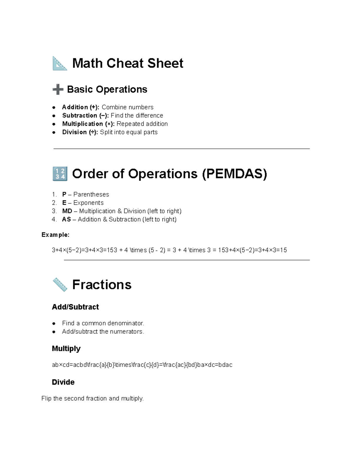 Studocu blah blah - math paper - 📐 Math Cheat Sheet Basic Operations ...