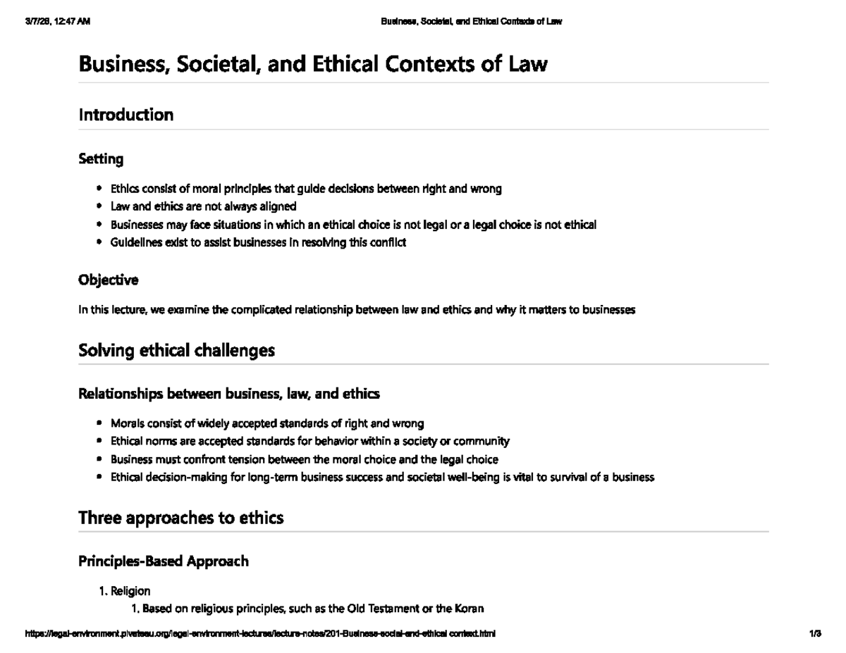 BUS 101: Exam 2 - Study/Lecture Notes on Law, Ethics, and Business ...