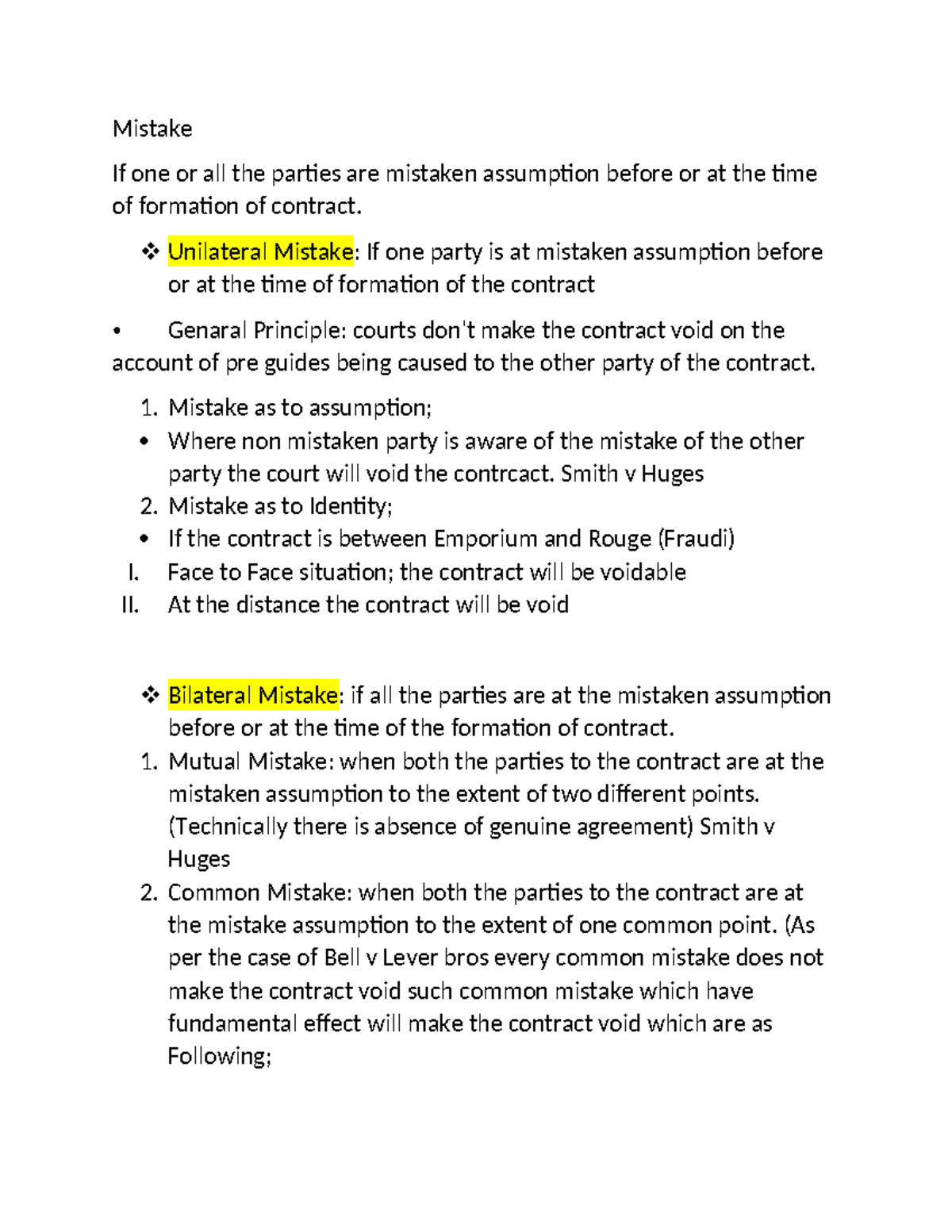 Contract Law: Understanding Mistakes in Formation (LAW 101) - Studocu