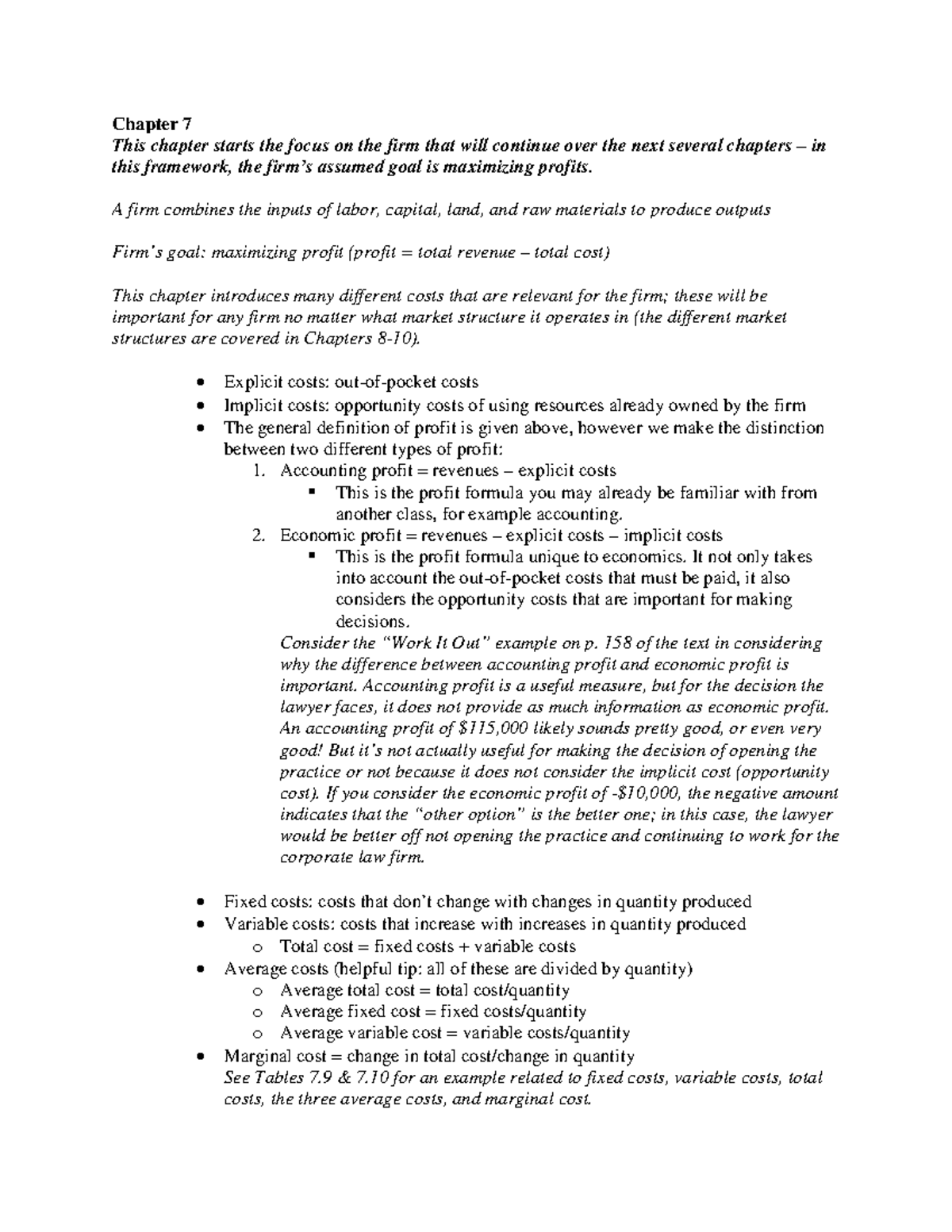 Economic Costs and Profit Maximization in Firms - Chapter 7 (Econ 101 ...