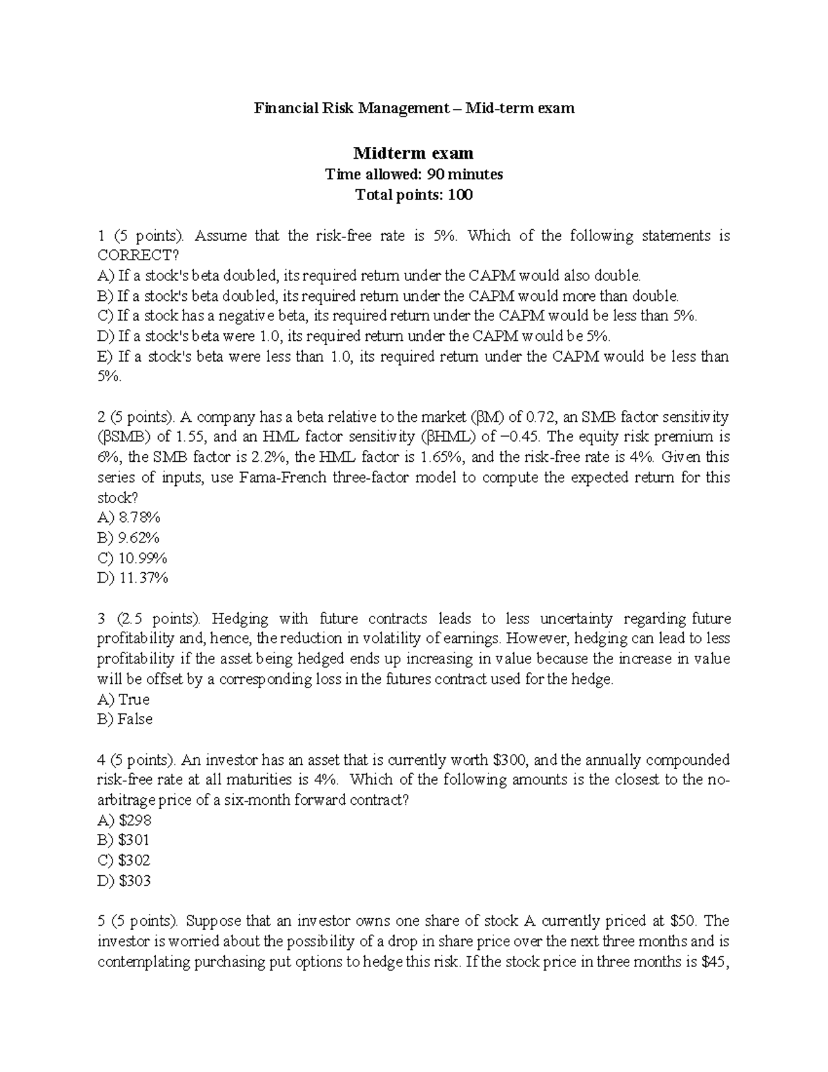 Financial Risk Management Midterm - Financial Risk Management – Mid ...