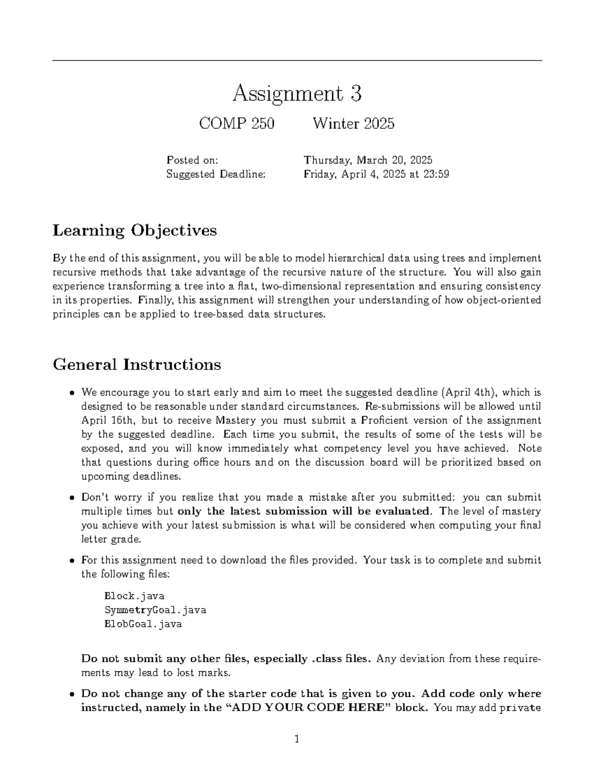 COMP250 Winter 2025 Assignment 3 - Assignment 3 COMP 250 Winter 2025 ...