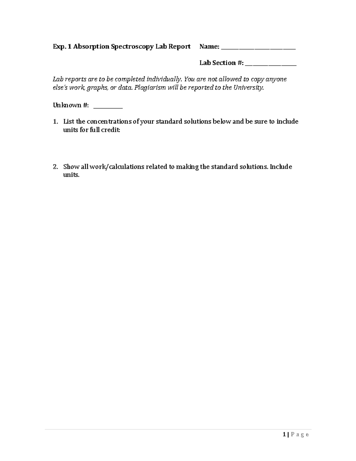 Chemistry 101: Absorption Spectroscopy Lab Report Instructions - Studocu