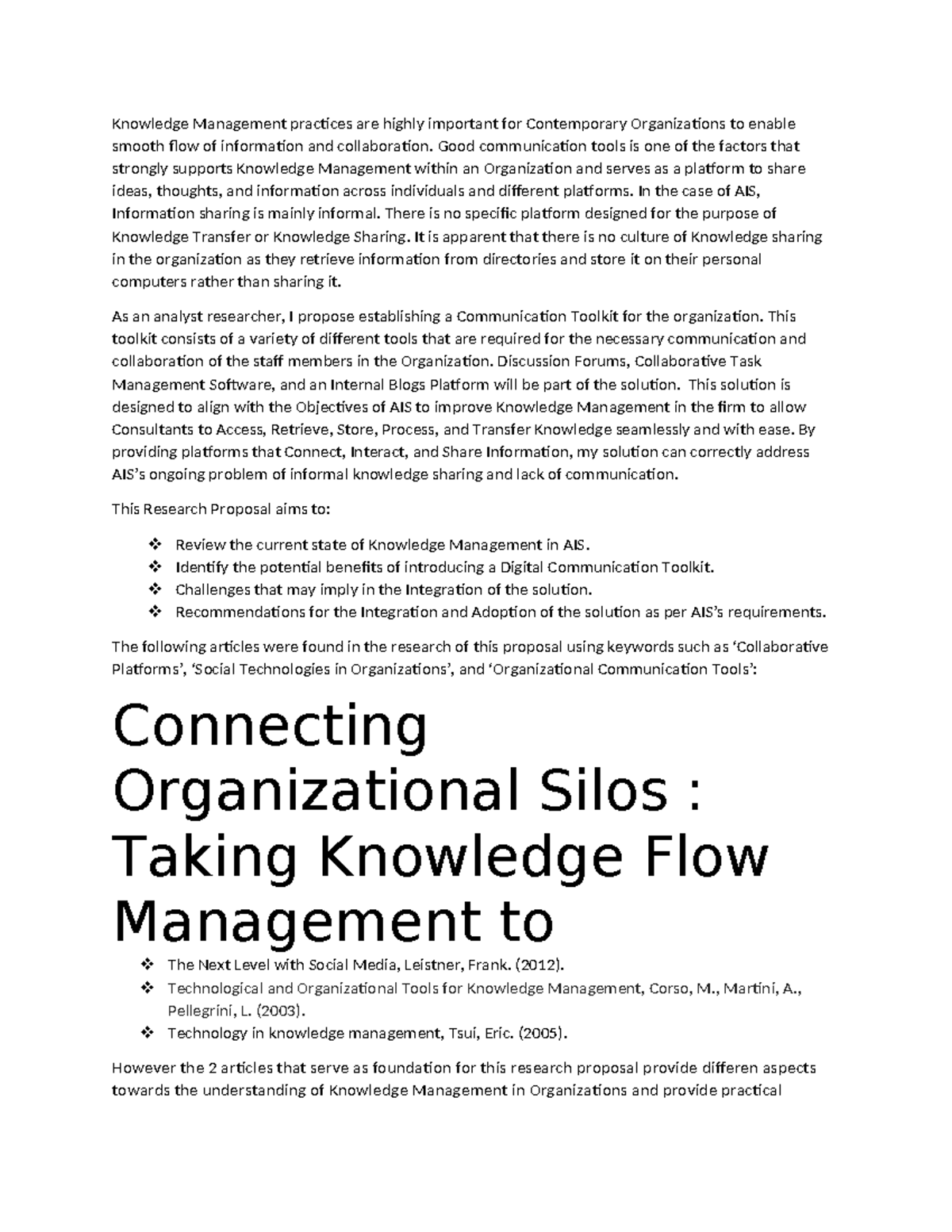 Knowledge Management Proposal: Enhancing AIS Communication Tools - Studocu