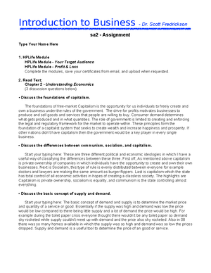 Assignment 1 - Business Class Notes - Introduction to Business - Dr ...