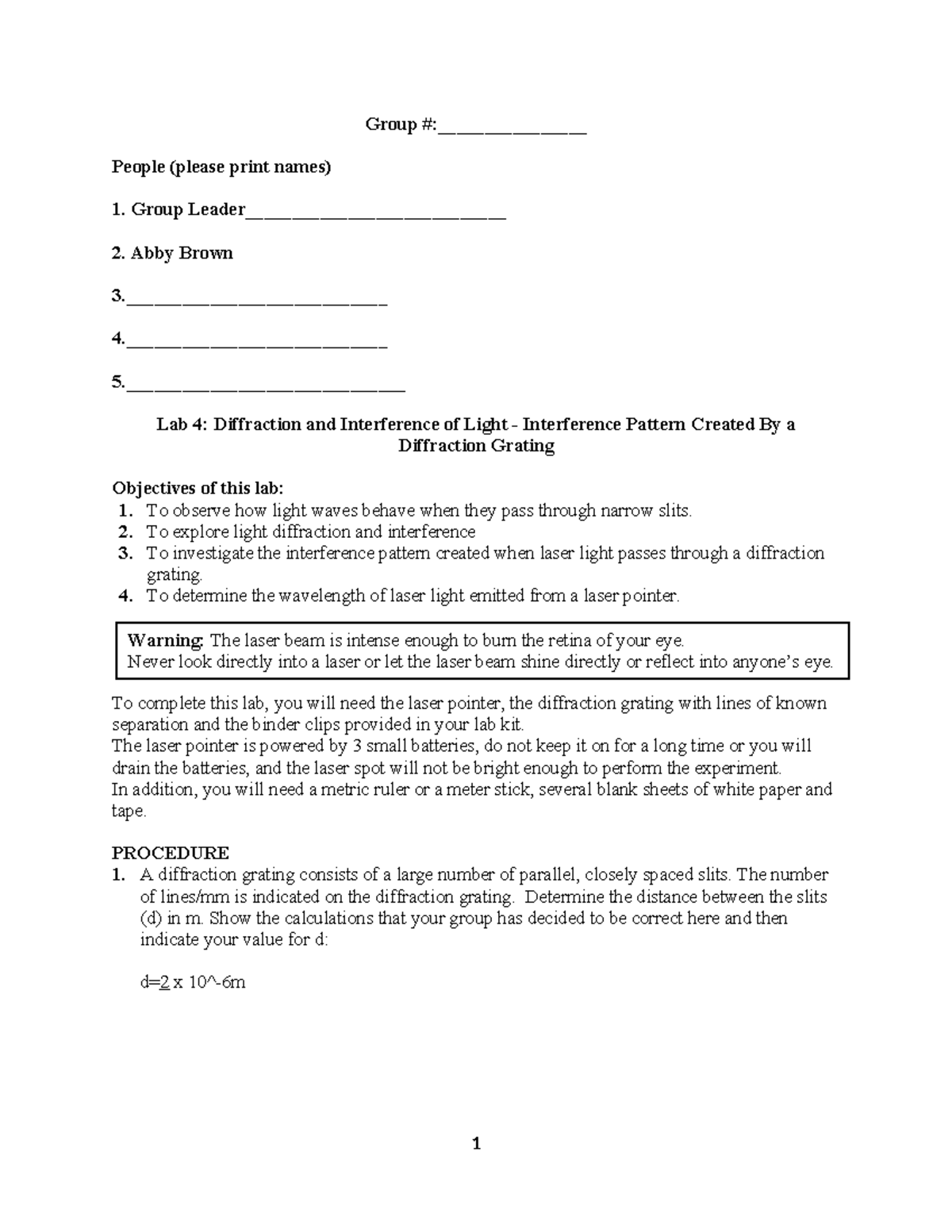 Lab 4 Worksheet FA2024: Diffraction & Interference of Light - Studocu