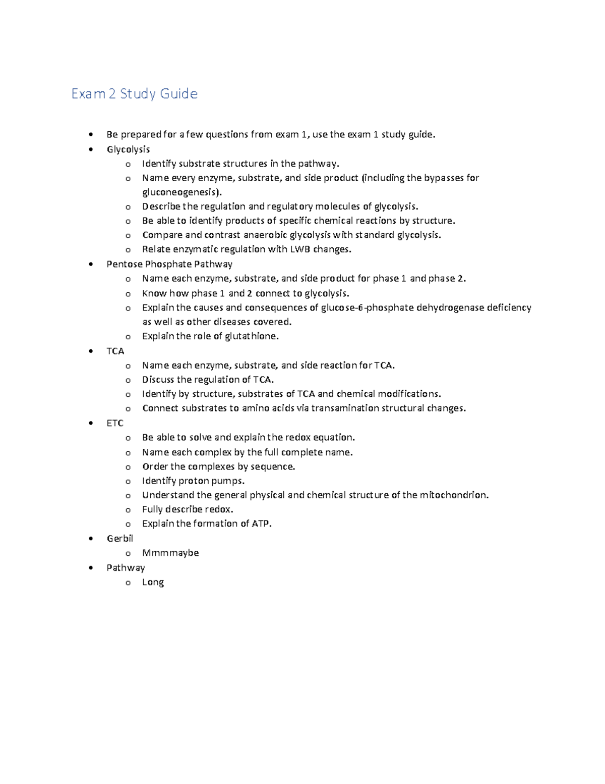 Biochem 101: Exam 2 Study Guide for Metabolic Pathways - Studocu