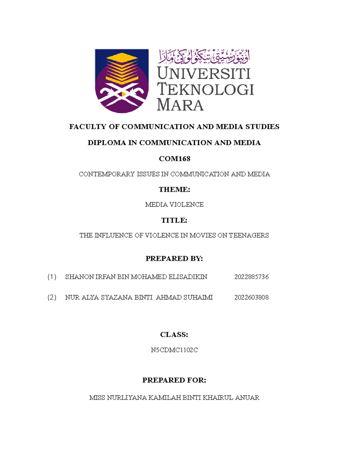 COM-168 Reflective Report - contemporary issues in masscomm - FACULTY ...