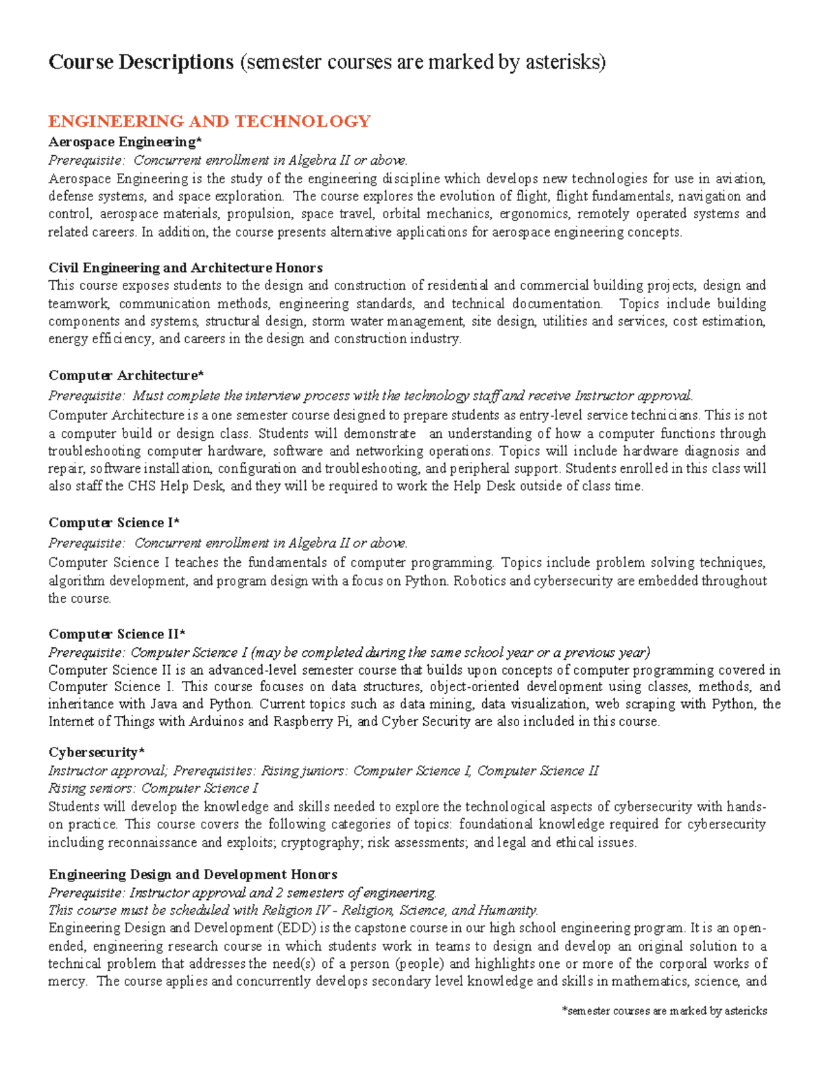 25-26 Course Descriptions: Engineering, Technology, and Arts Overview ...