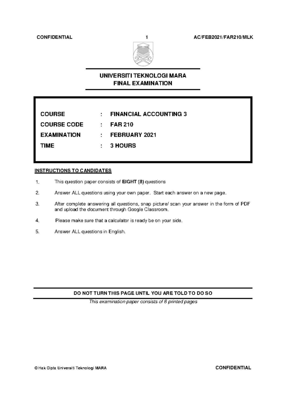 FINAL EXAM - FAR 210: FINANCIAL ACCOUNTING 3 - FEB 2021 - Studocu