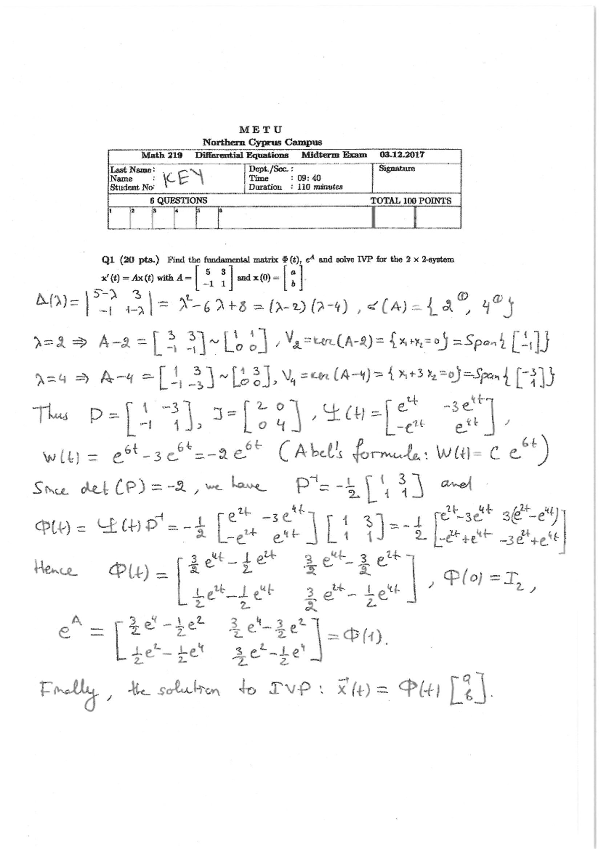 Math 219 Differential Equations Midterm Exam Q&A - Jan 2017 - Studocu