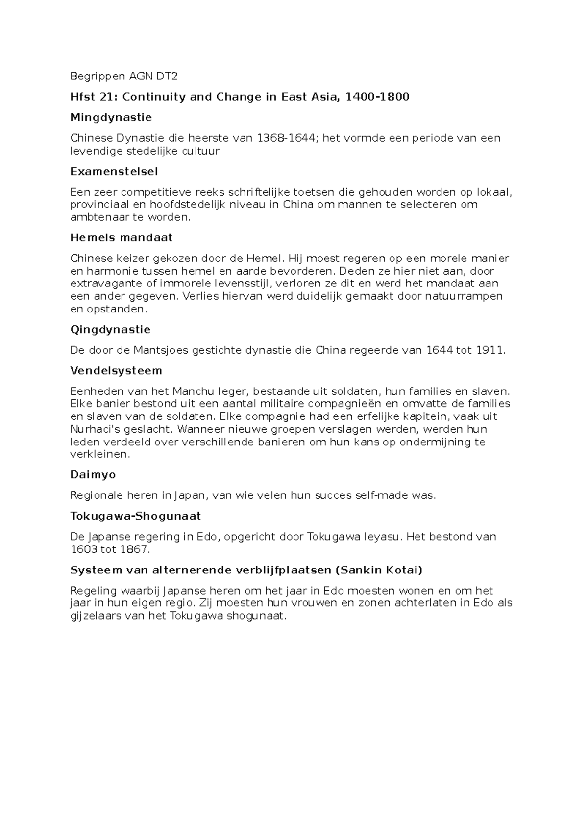 Begrippenlijst AGN DT2 Hfst 21-20: Continuïteit en Verandering in Oost ...