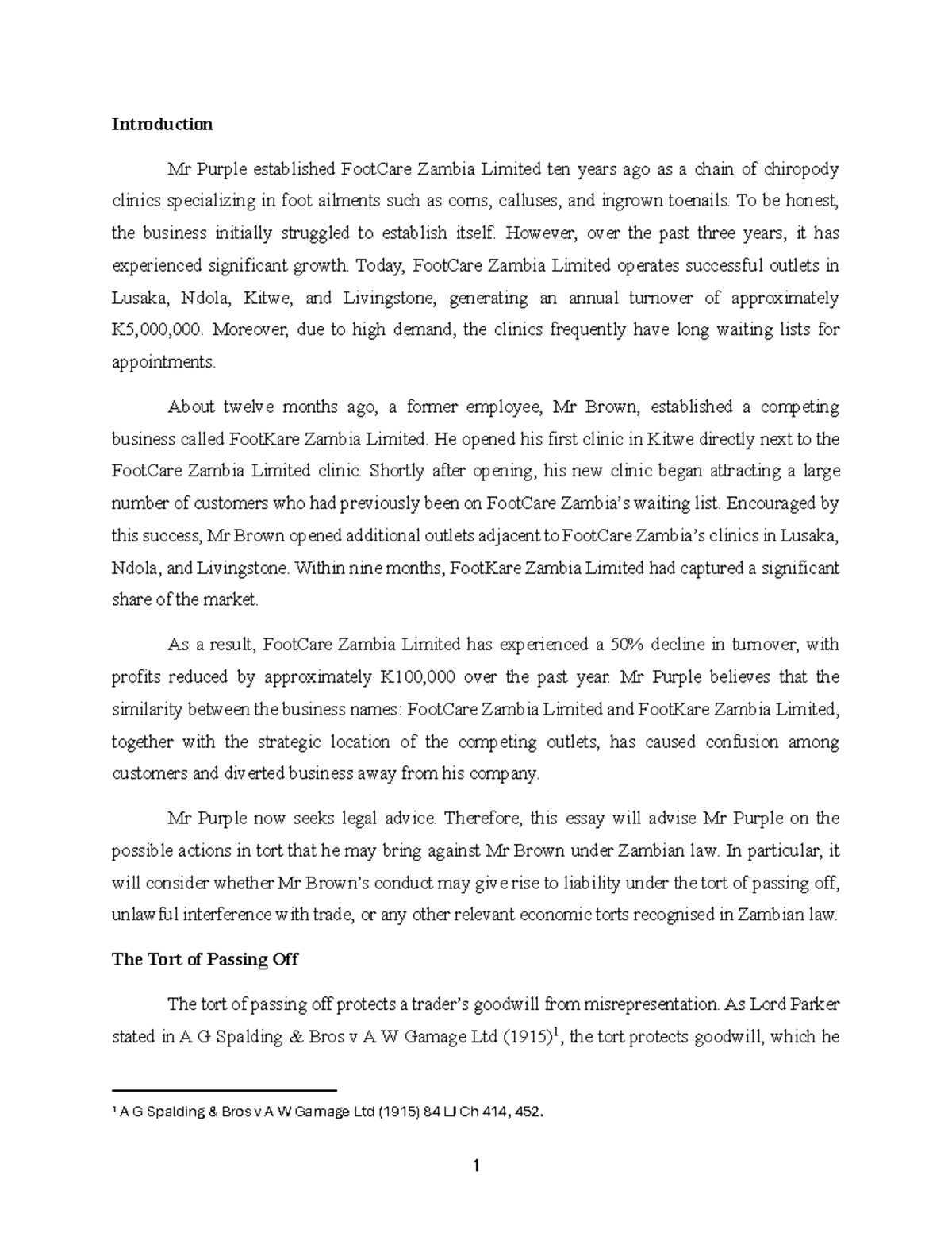 Tort Law Lecture Notes: Passing Off & Unlawful Interference in Zambia ...
