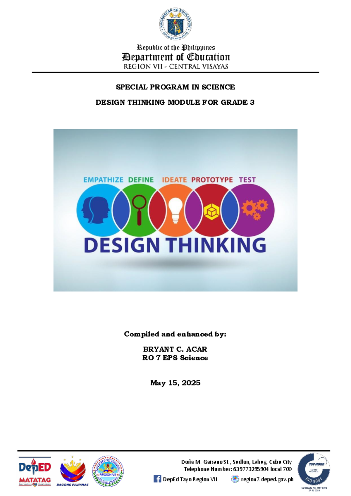 Design Thinking Module for Grade 3: A Special Program in Science - Studocu