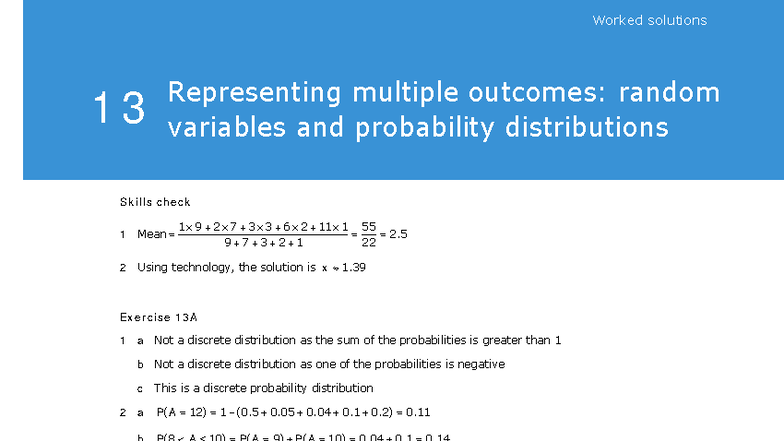 Worked Solutions for Random Variables and Probability Distributions (13 ...