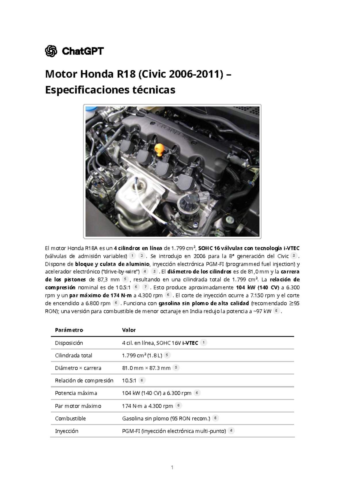 Motor Honda R18 (Civic 2006-2011) – Detalles Técnicos y Mantenimiento ...