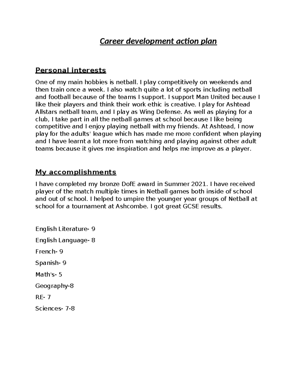 Unit 3 - Assignment 1: Career Development Action Plan - Studocu