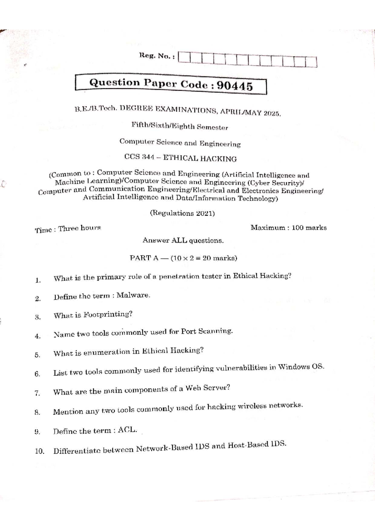 CCS 344 Ethical Hacking Question Paper - Degree Exams 2025 - Studocu