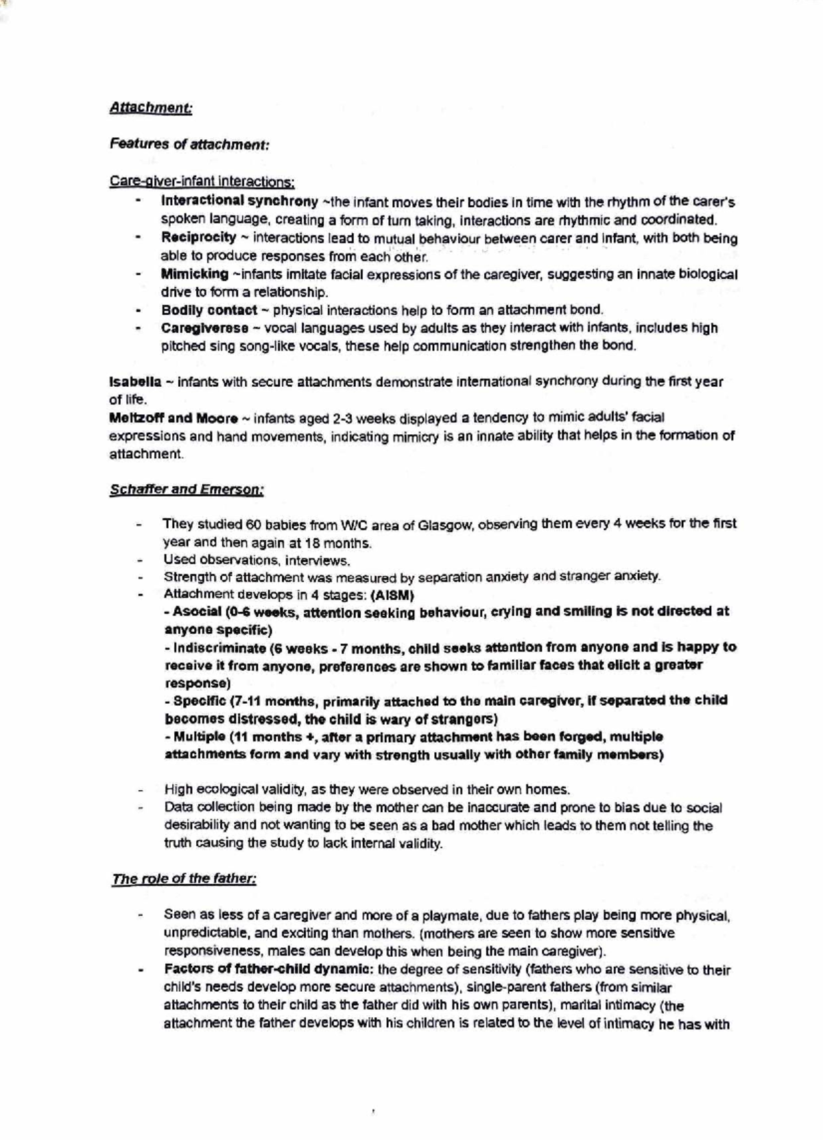Attachment - AQA A-Level Psychology Notes on Interaction and ...