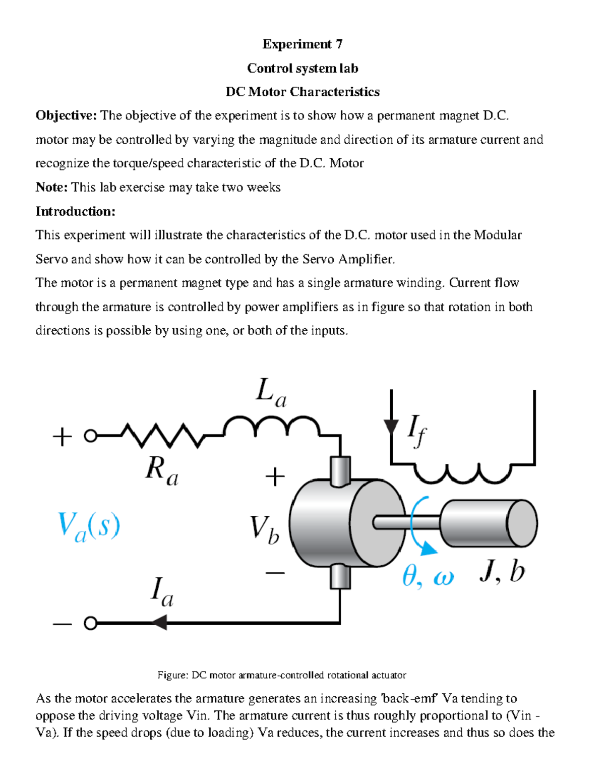 EXP7 - DC Motor Control Lab Manual: Torque and Speed Analysis - Studocu