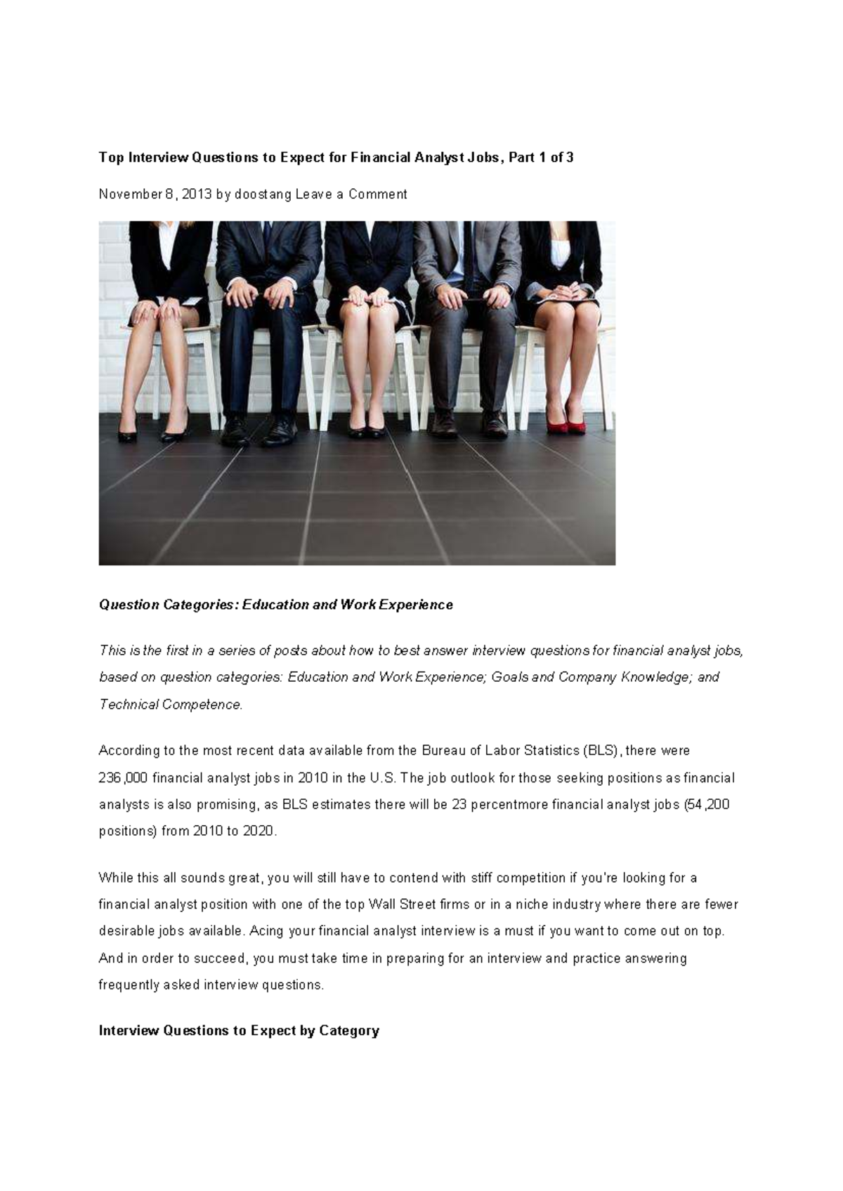 Top Interview Questions for Financial Analyst Jobs (Part 1 of 3) - Studocu