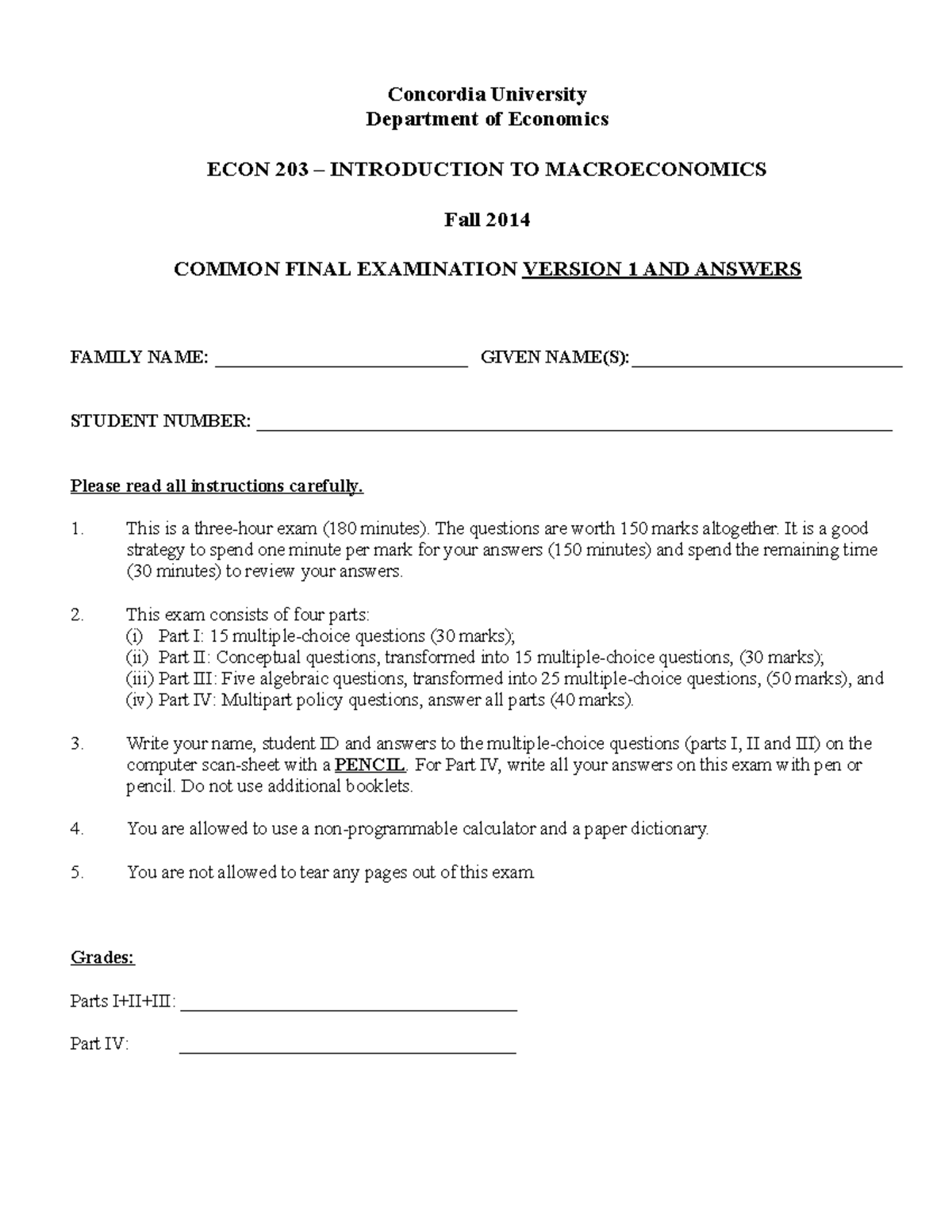 ECON 203 – Fall 2014 Final Exam Questions & Answers (October) - Studocu