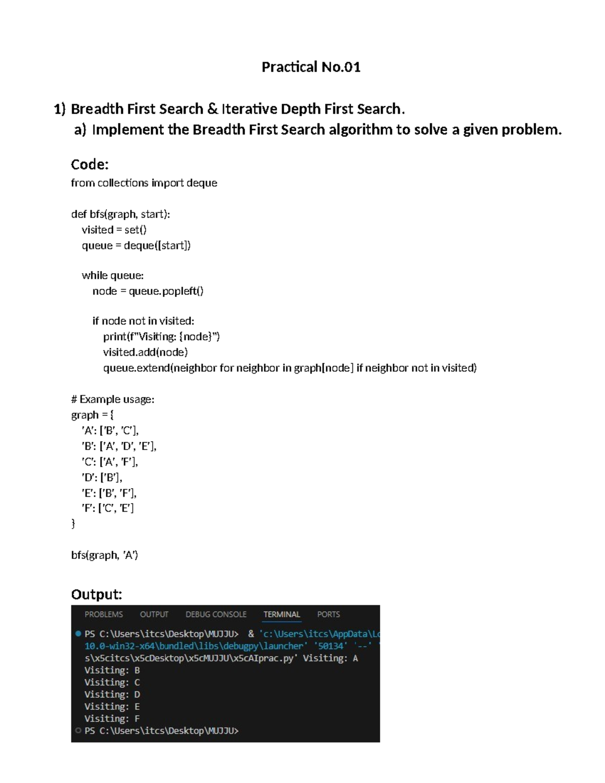 AI Practical 1 & 2: BFS, Iterative DFS, A* & Recursive Search ...