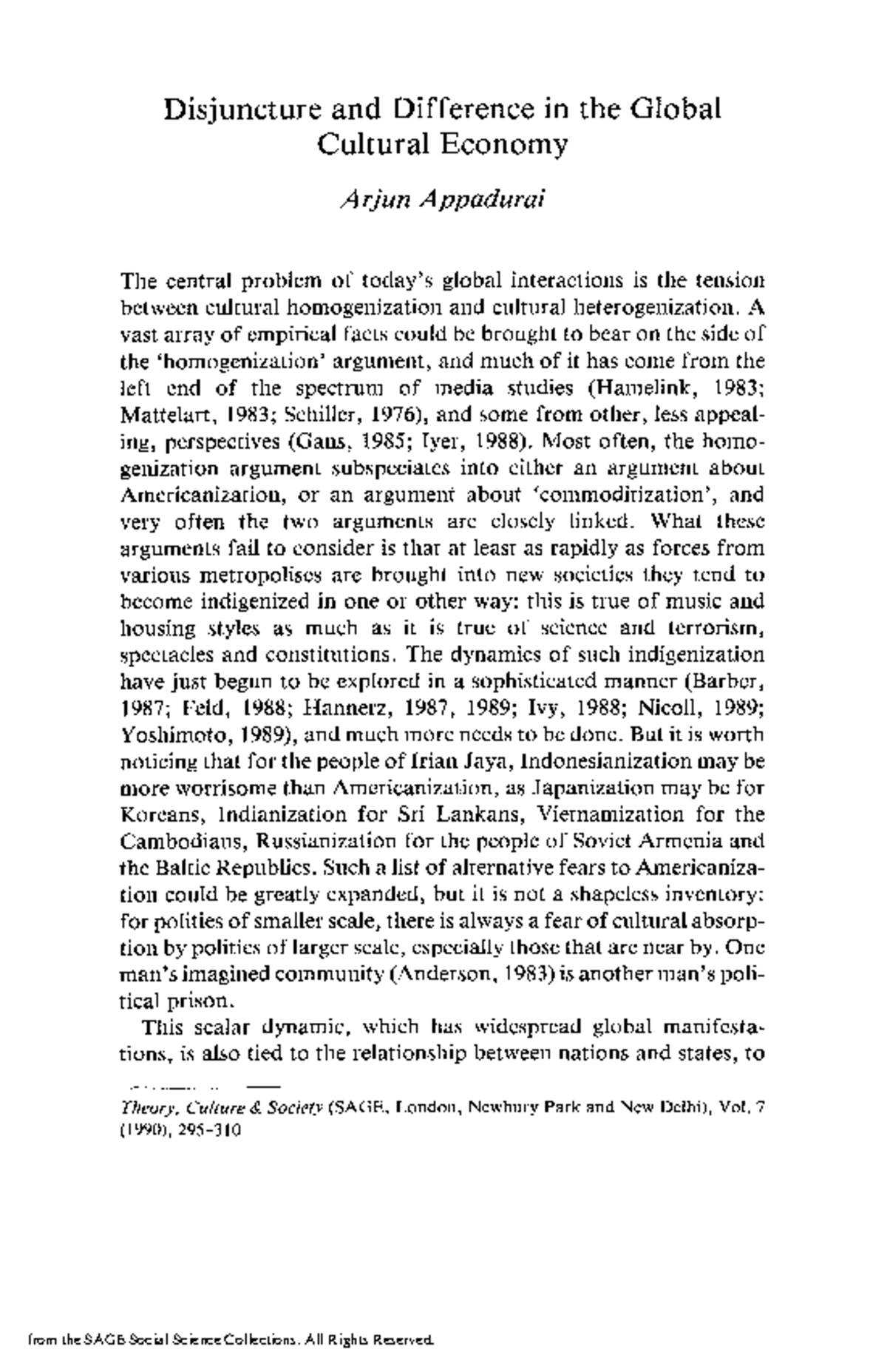 Disjuncture and Difference in Global Cultural Economy Analysis - ANSC ...