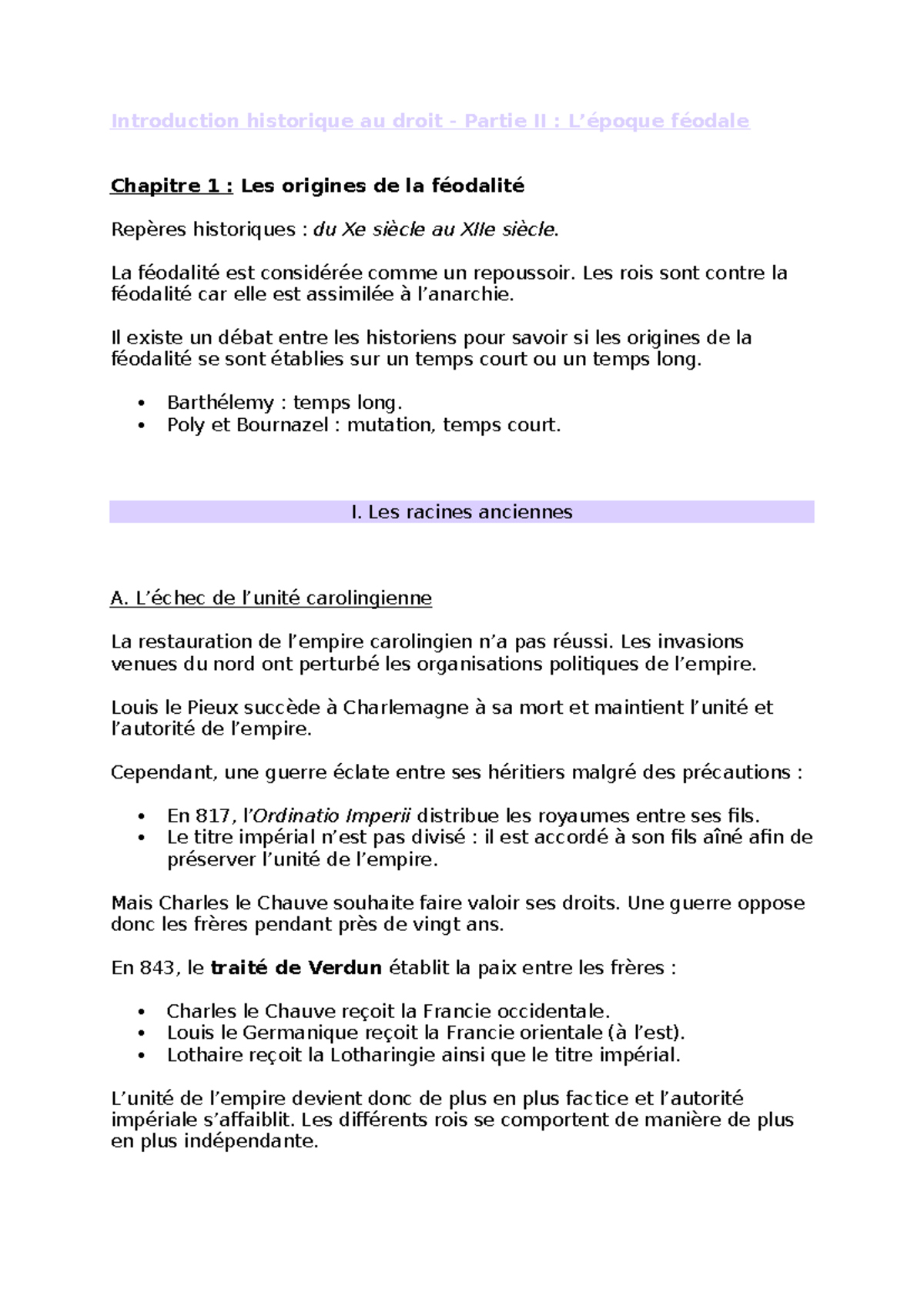 Introduction historique au droit - Partie II : Féodale - Chapitre 1 ...